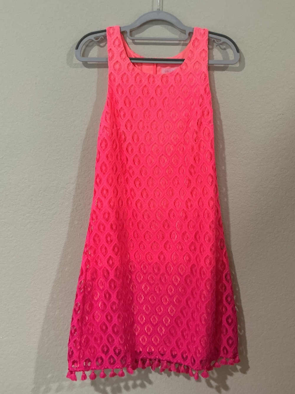 Lilly Pulitzer Neon Pink Ombre Lace Shift Dress with Tassel Trim
